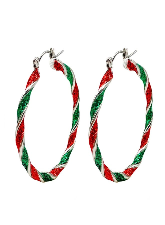Cicod Christmas Earrings for Women,Sparkling Xmas Hoop Earrings Red Green Theme Earrings Christmas Jewelry Stocking Stuffers for Women Costume Accessories - Image 1